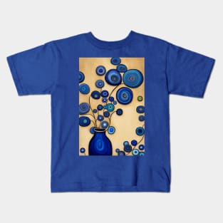 Cute Abstract Flowers in Blue Still Life Painting Kids T-Shirt